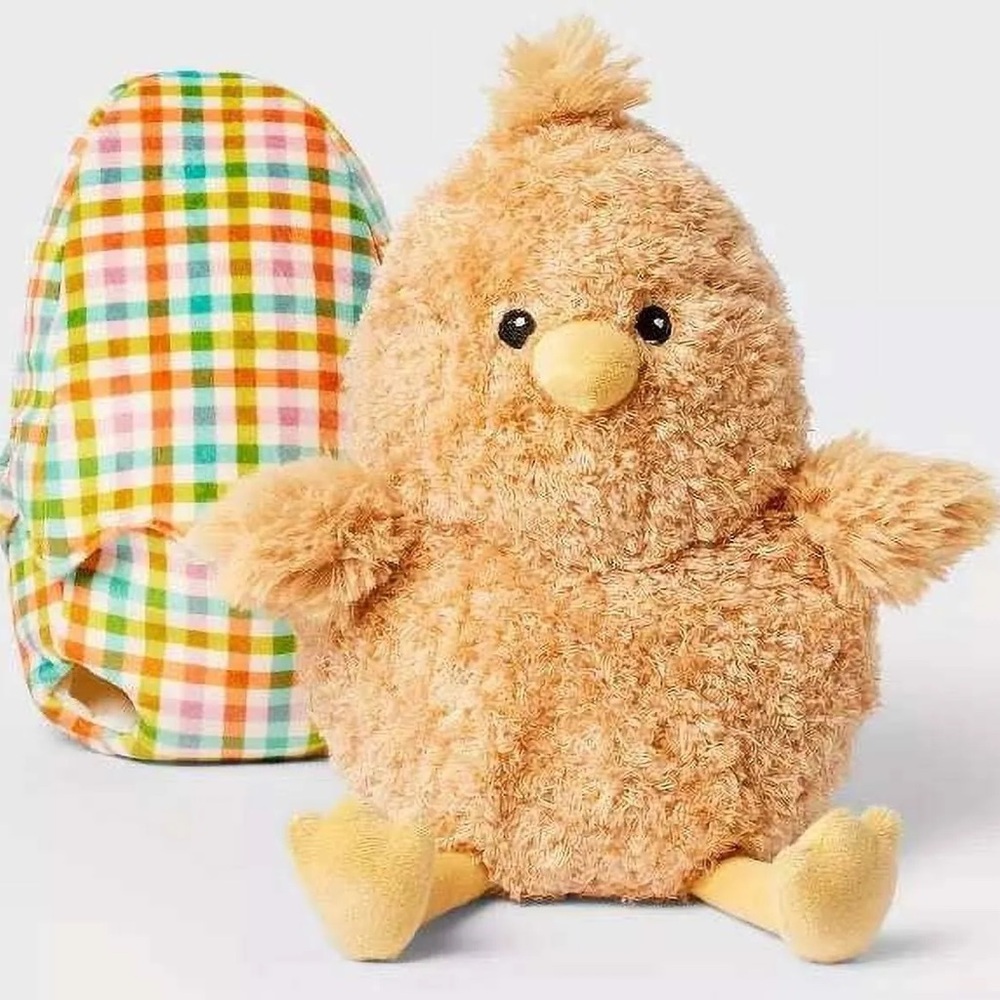 Easter Plush Fuzzy Brown 9” Chick with Gingham Egg Stuffed Animal Pal